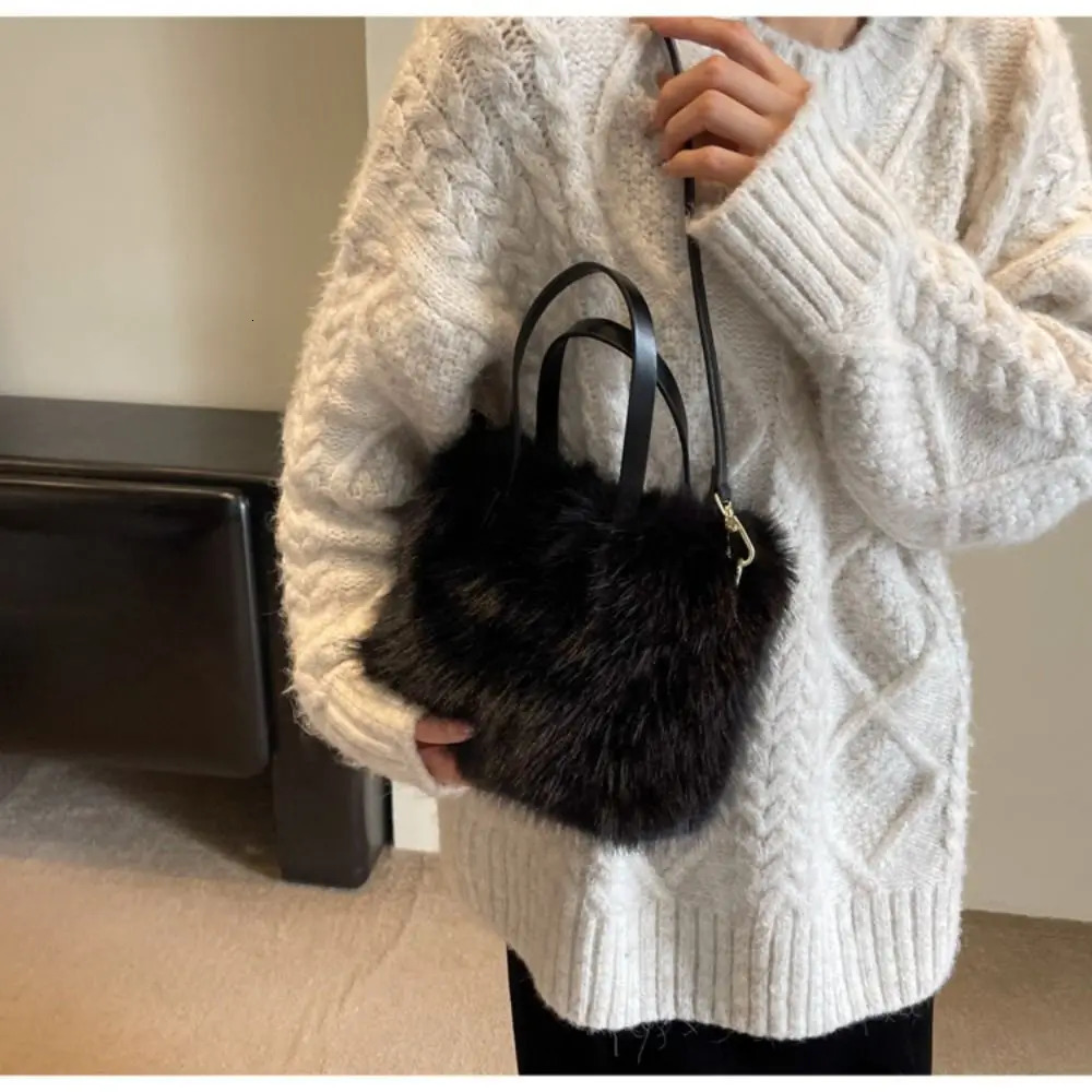 Fashion Faux Fur Ladies Shoulder Bag Soft Fluffy Female Crossbody Handbag Square Tote for Women 260208