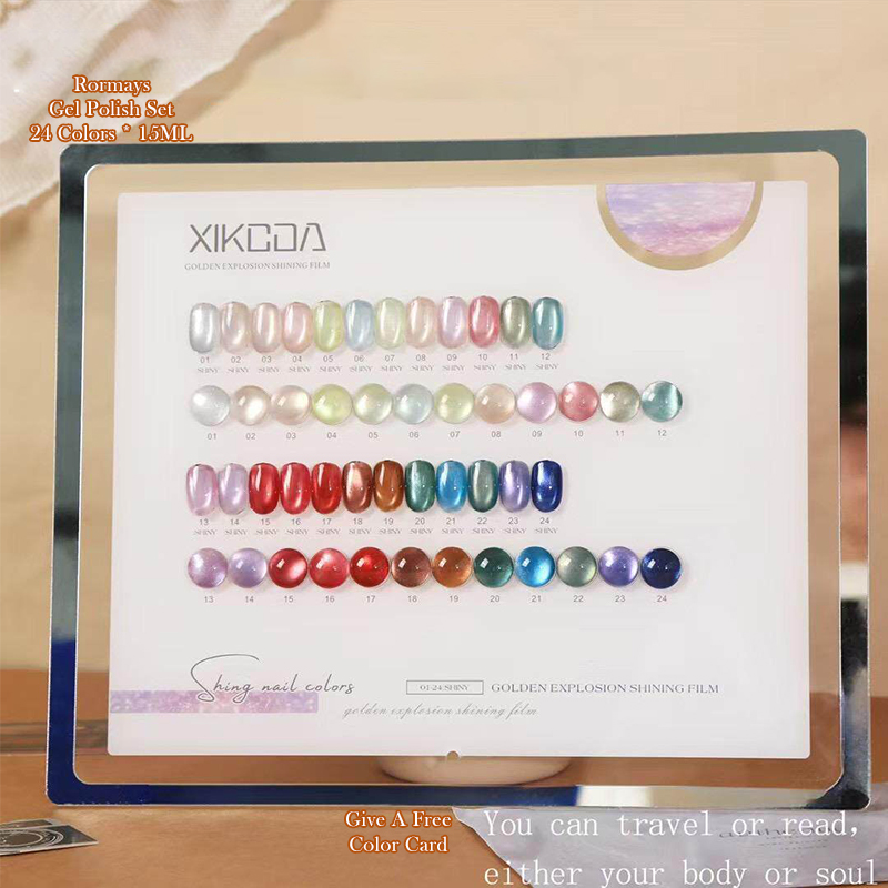 XIKEDA 24 Colors Four Seasons Whitening Gel Nail Polish Set Soak Off Long Lasting Iridescent Flowing Glass Bead Cat Eye Gel for DIY Manicure & Profess