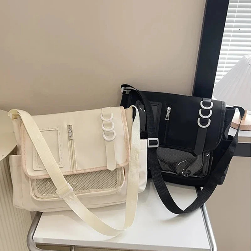 Y2K Japanese Harajuku School Bags for Girls Transparent Itabag Shoulder Crossbody Bag DIY Badges Display Plate Ita 260120