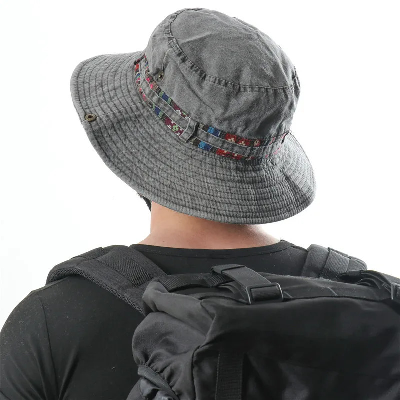 Summer Mens Cotton Bucket Hat UV Protection Sun Caps Multipurpose Outdoor Climbing Fishing Tourism Brim Sun Fisherman Hats 260208