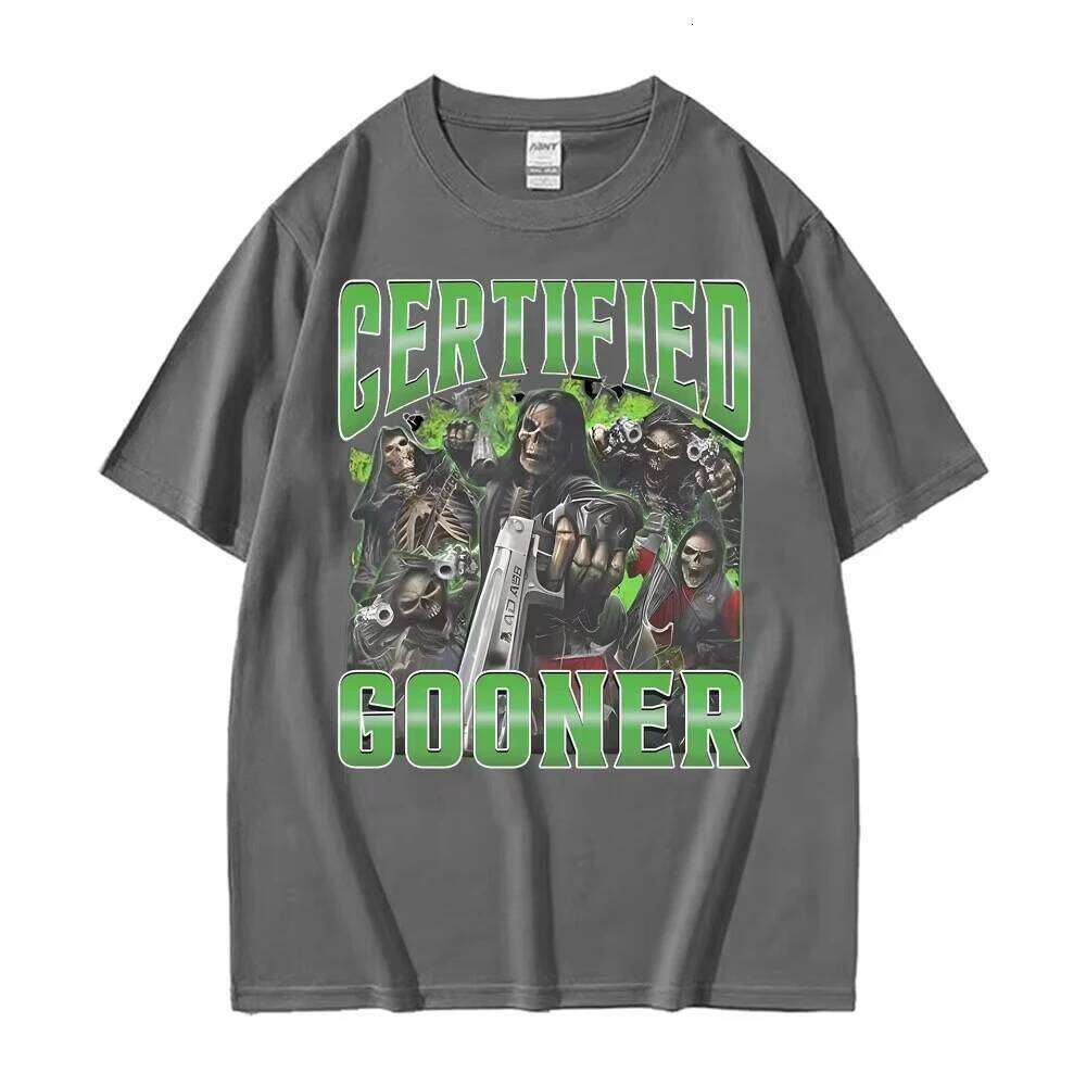 Certified Gooner Funny Skeleton Meme Men's Clothing Fashion Gothic Harajuku T-shirt Women Oversized High Quality T Shirt X260209