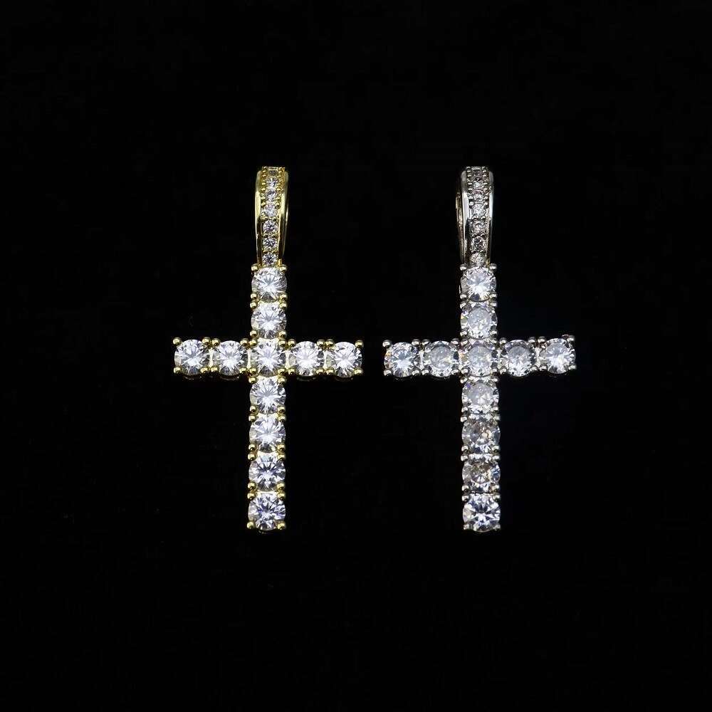 Gold-plated Zirconia Cross Pendant Gemstone Necklace Personalized Hip-hop Chain