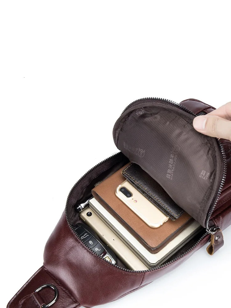 Mens genuine leather crossbody chest bag first layer cowhide fashionable multifunctional sports shoulder travel 260208
