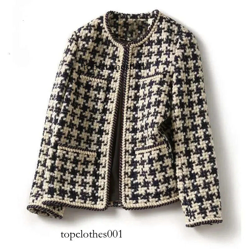 Silk Bright Line Decoration Plaid Vintage O-Neck Long Sleeve Women's Jacket Covered Button Short Jackets Coat For Women