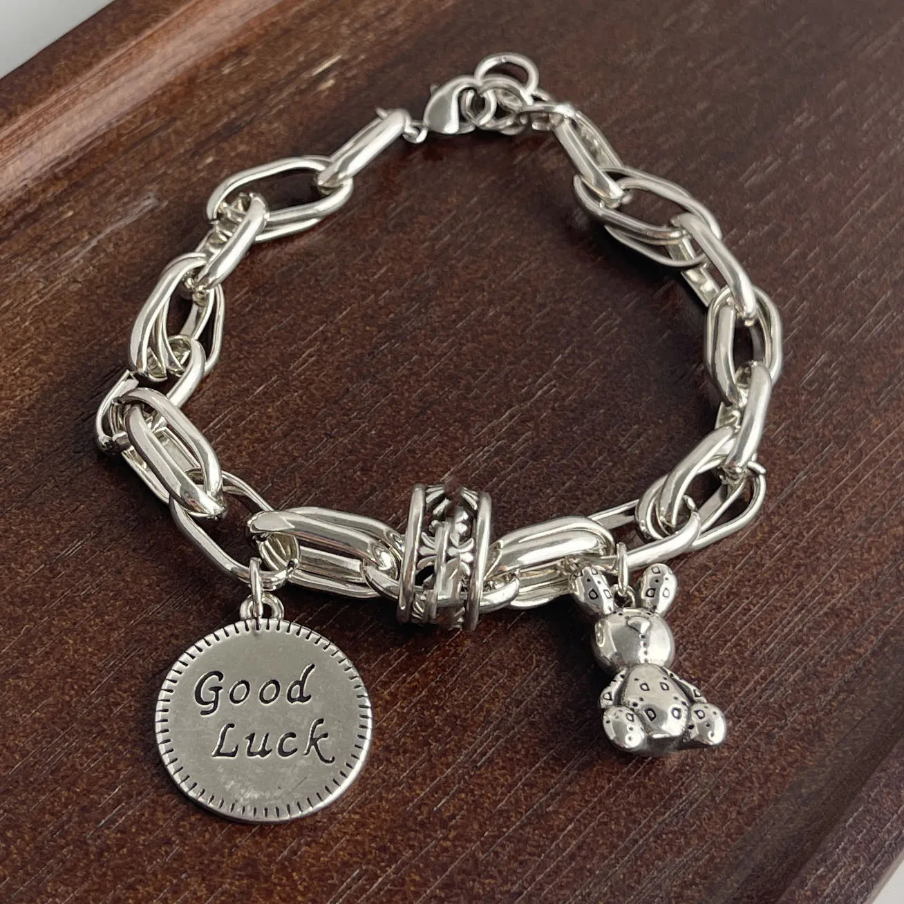 925 Sterling Silver Bracelets for Women Men String Accessories Trend Vintage Rabbit Pendant Party Jewelry Gift 260128