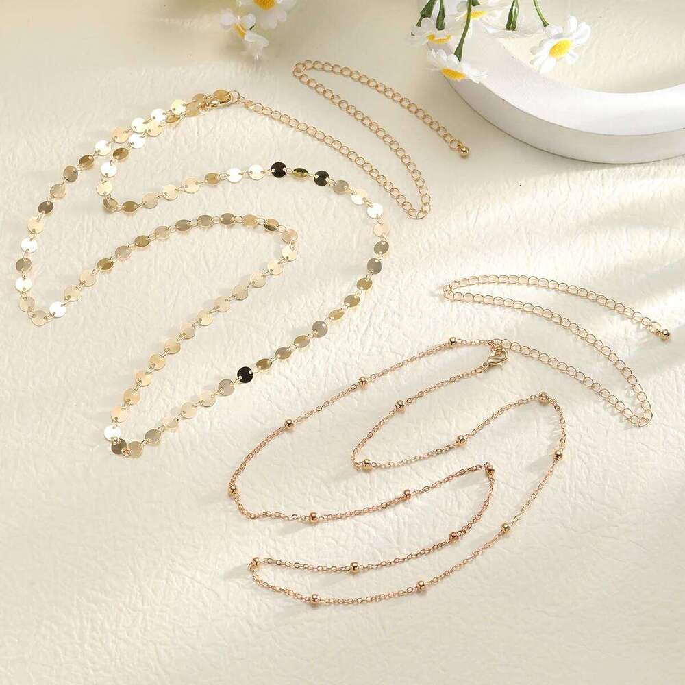 Double Layer Sequin Coin Waist Chain Belt Summer Boho Beach Bikinis Simple Adjustable Body Jewelry Set for Women Gifts 2024 New X260209