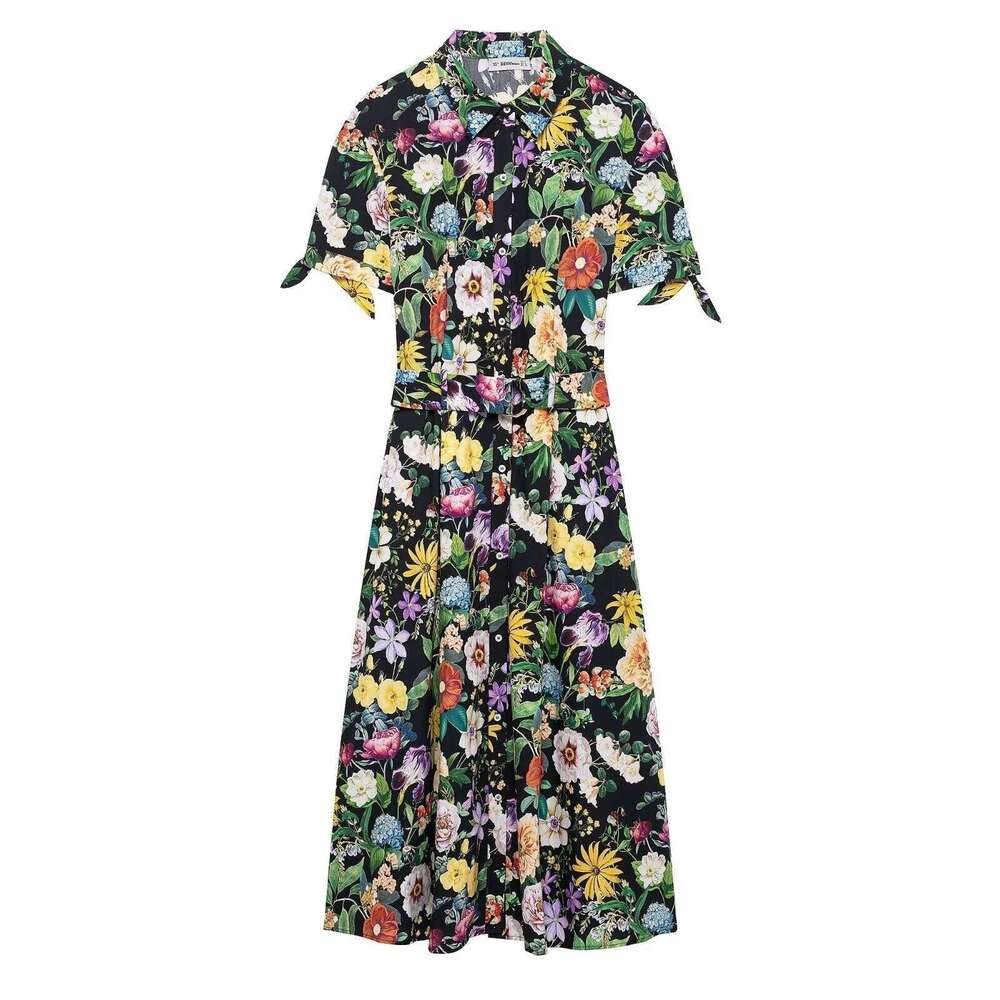 26 Spring/Summer French Elegant Long Floral Print Poplin Midi Dress With Bow Detail 2944216