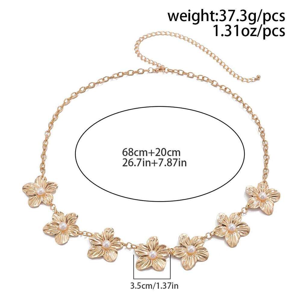 Salircon Fashion Imitation Pearl Metal Flowers For Women Elegant Sexy Body Waist Chain Jewelry Gift X260209