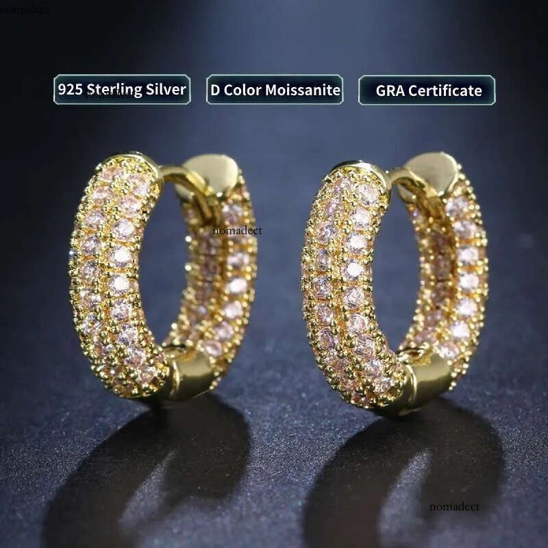 Anziw Micro Paved Full Moissanite Hoops Earrings Sier Dazzg Dia Ear Jewelry for Women Men Party Wedding Gift b9