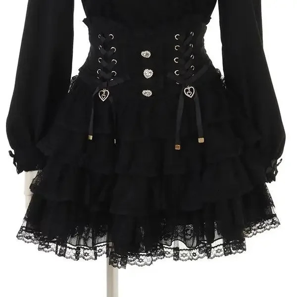 Japanese Lolita Lace Layered Skirt Women Anime High Waist Maid Style Sweet Ruffle Cake Skirt Kawaii Harajuku A-Line Mini Skirt 260122