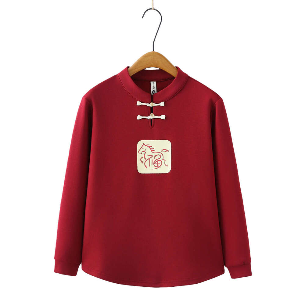 Plus Size Fleece Sweatshirt Women 100Kg Regular Shoulder Autumn Winter New For Chubby Sisters National Style Button-Up Stand Collar Base Shirt