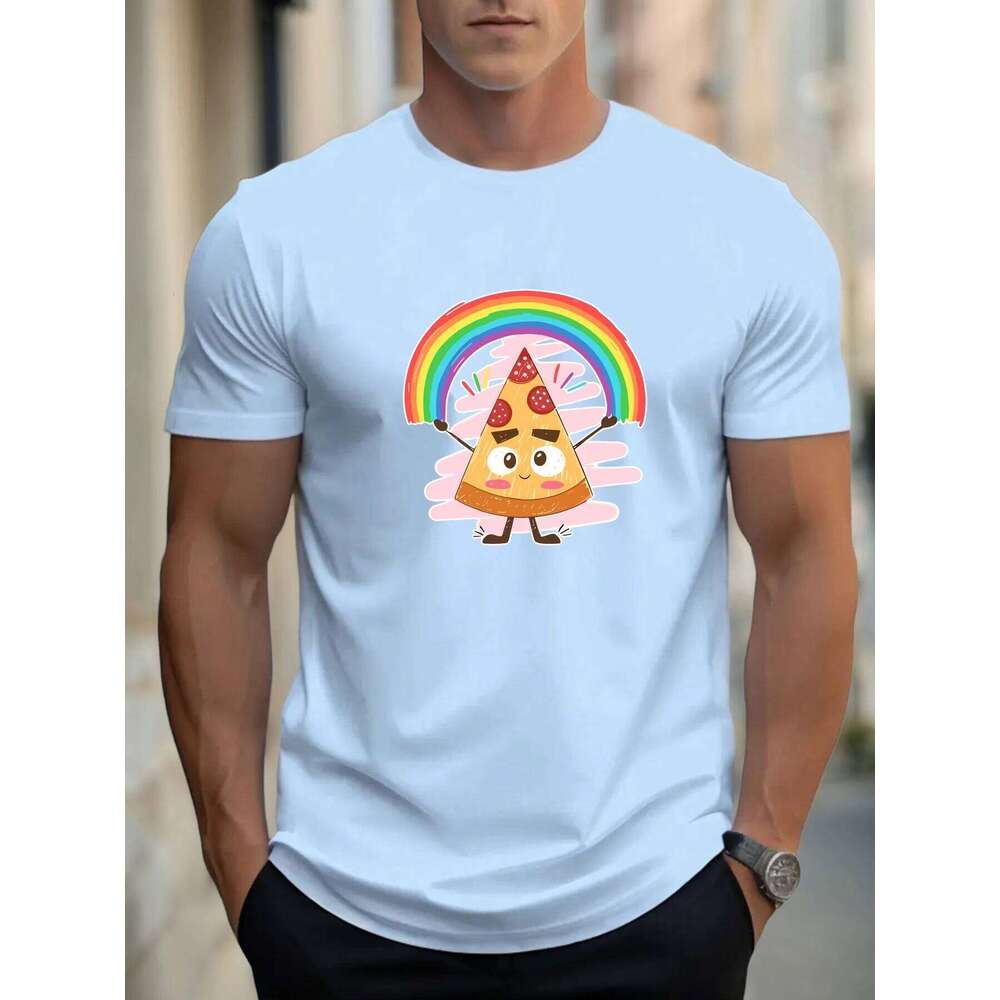 T Shirts For Men Pizza 100% Cotton Graphic Printing Summer Round Neck T-Shirt Casual Breathable Street Style Daily Top X260209