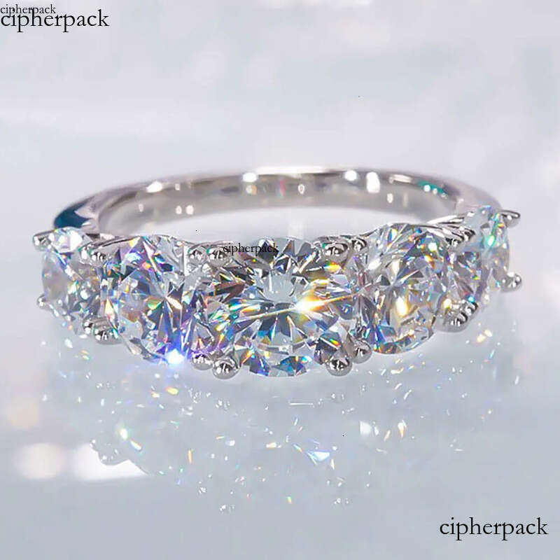 5 Stones 3.6cttw Full Moissanite Rings for Women S Sterling Sier Row Ring Plate Sparkling Dia Wedding Bands Jewelry 4c