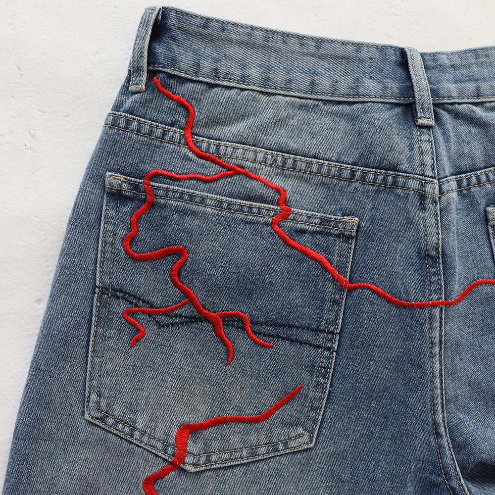 Skittle Printed Colorful Letter Lightning Embroidery Denim Washed Loose Shorts for Men Harajuku Streetwear Baggy Jeans Oversized 260208