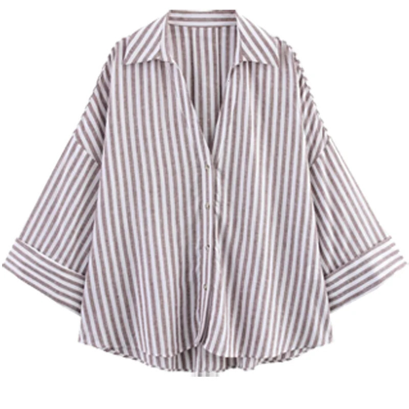 HXAO Womens Shirt Oversized Blouse Summer Shirt Blouse Yellow Pink White Striped Shirt Elegant Large Size Long Sleeve Shirts 260122
