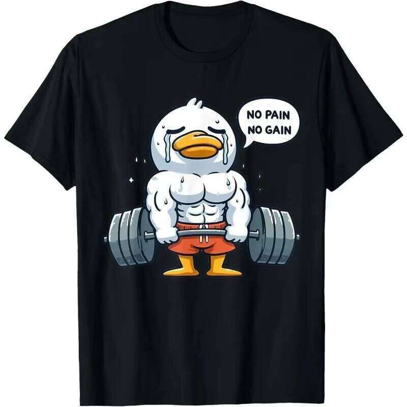 Funny Duck Fitness Black T-shirt For Men Fun Humour Text 3D Print Hip Hop Tee Shirts Gym Sport Breathable Fashion Top X260209