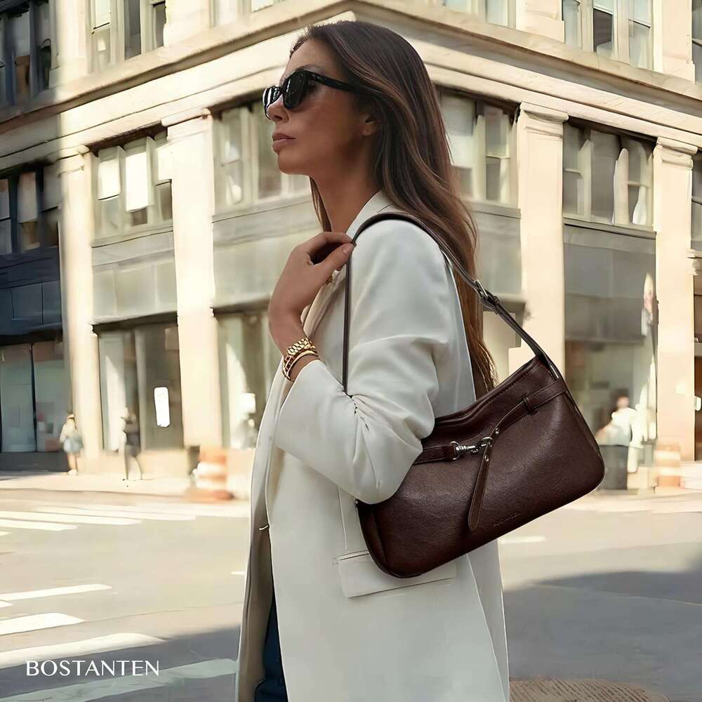 Medium Vegan Leather Shoulder Handbag Women Vintage Lightweight Hobo Purse With Adjustable Wide Strap For Work