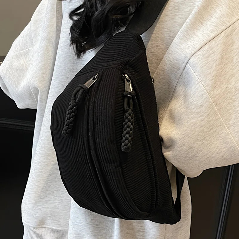 Perfect Lily Womens Corduroy Waist Bag Adjustable Chest Crossbody with Multiple Zipper Pockets Daily Use Purse 260208