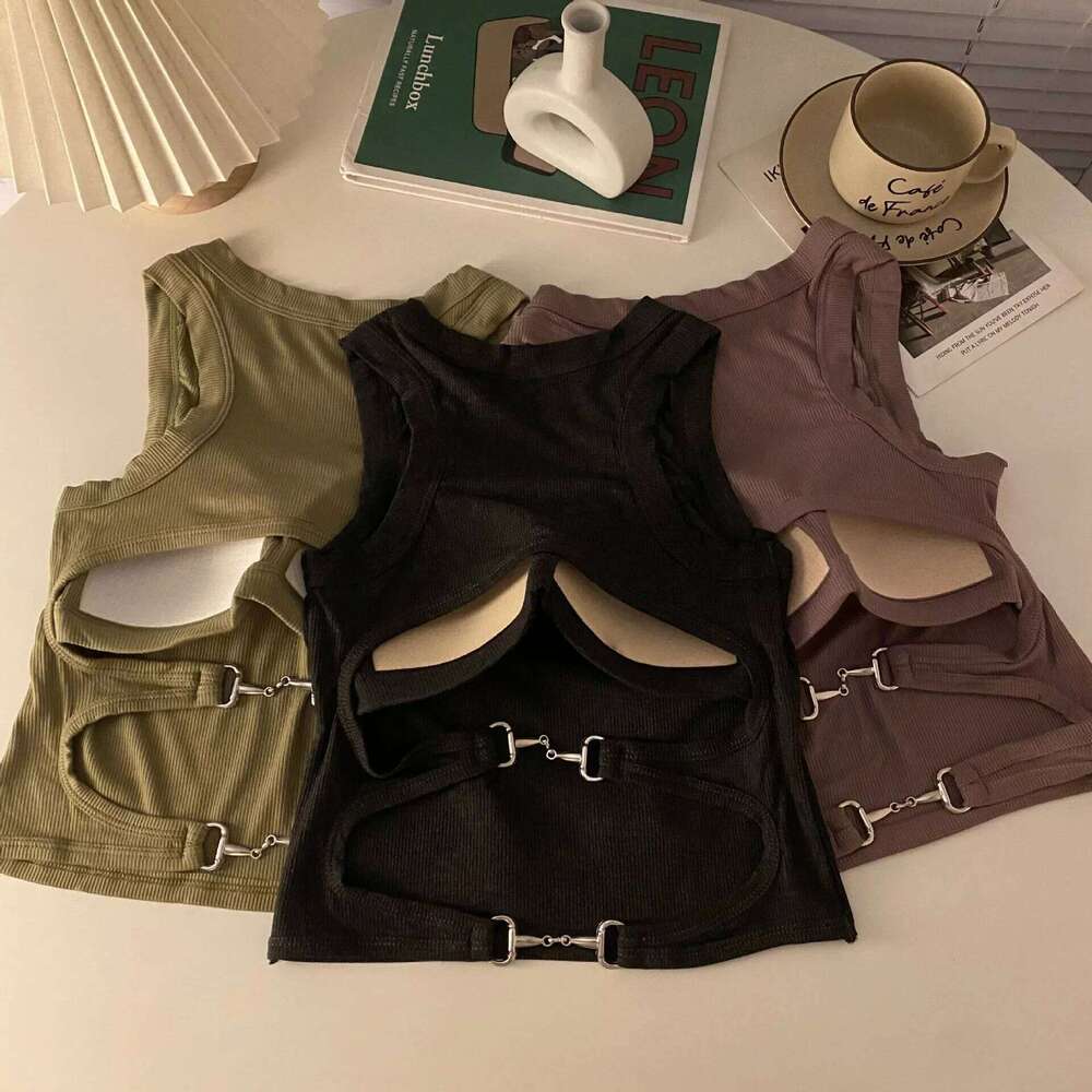 Sports Tank Sexy with Bra Pad Casual Crop less Knitt Running Camisole for Women Y2K Streetwear Tops 26Y0209