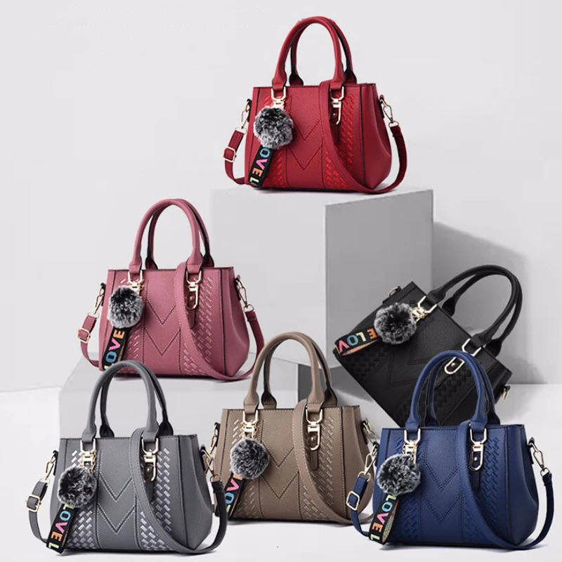 Embroidery Messenger Bags Women Leather Handbags Bags for Women Sac a Main Ladies hair ball Hand Bag 260130