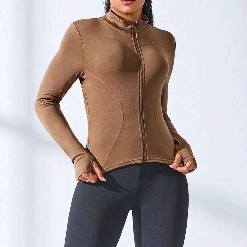 Slim Tracksuit Workout Top Female Training s Zipper Long Sleeve Yoga Running Sports Coat 26Y0209
