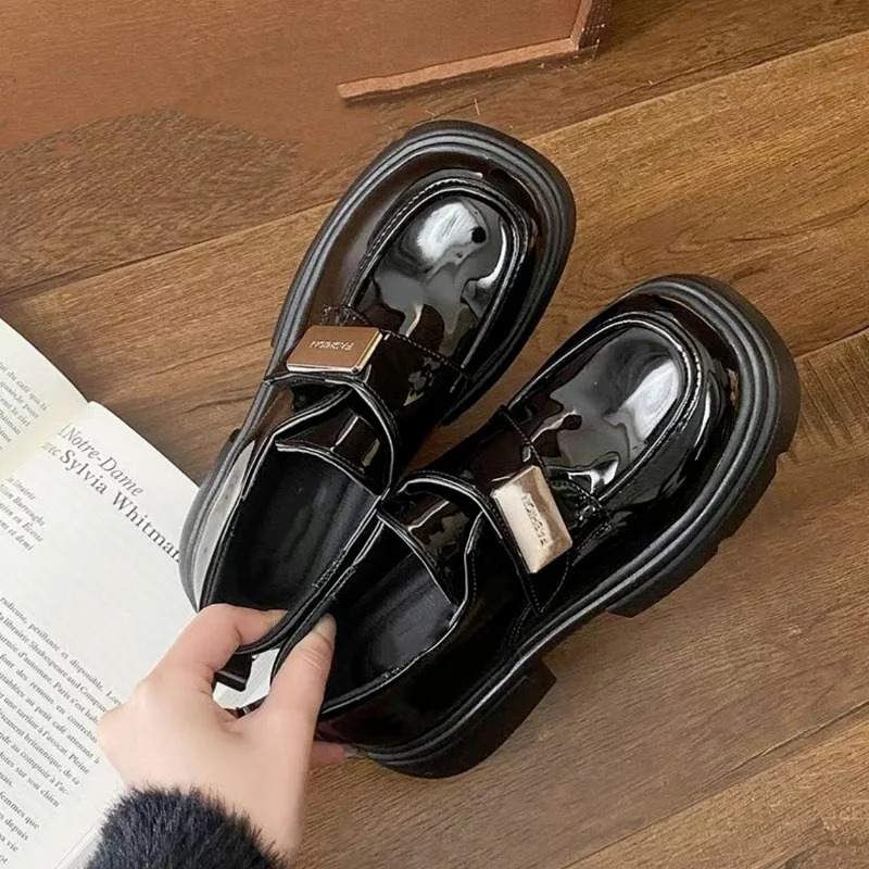 Lefu Shoes 2025 Spring and Autumn Style French Japanese Tall Leather Shoe 260208