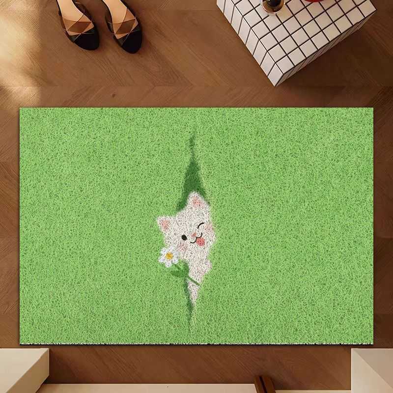 Ins-style cute cat peeking out entrance door silk loop doormat dust-removing non-slip dirt-resistant easy to clean S260207