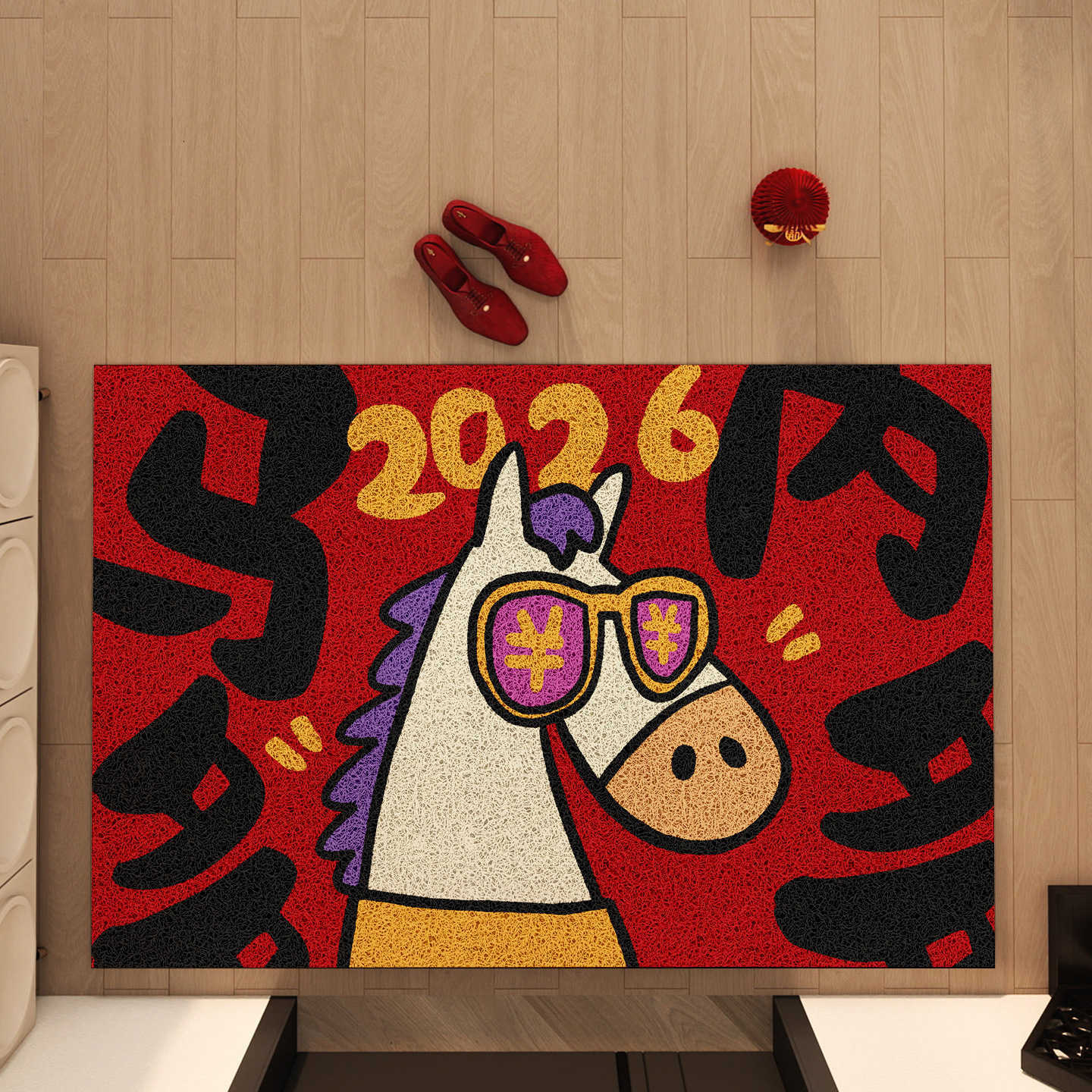 2026 New Year Creative Cartoon Entryway Doormat Silk Loop Entrance Dust-Removal Floor Mat Indoor and Outdoor Household Doormat S260207