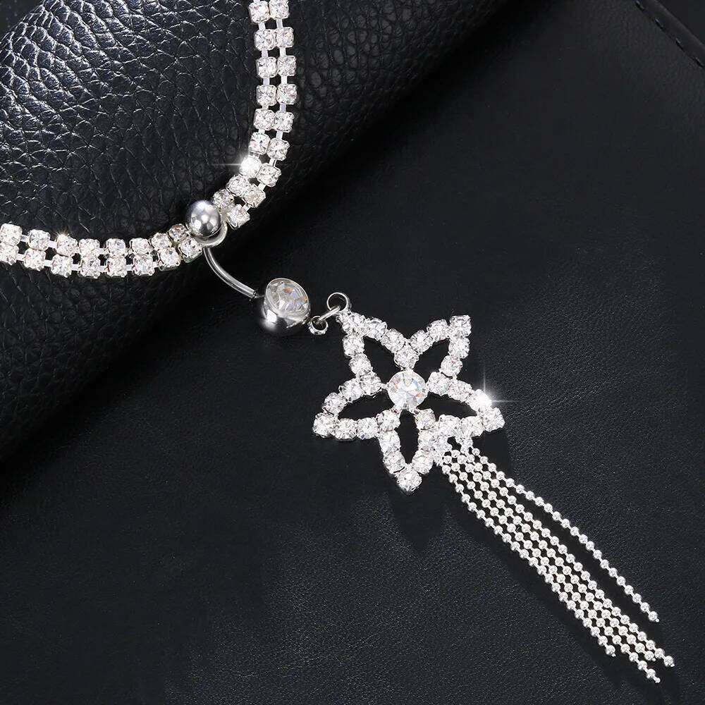 Rhinestone Tassel Star Dangle Women Belly Button Ring Waist Chain Navel Piercing Body Jewelry X260209