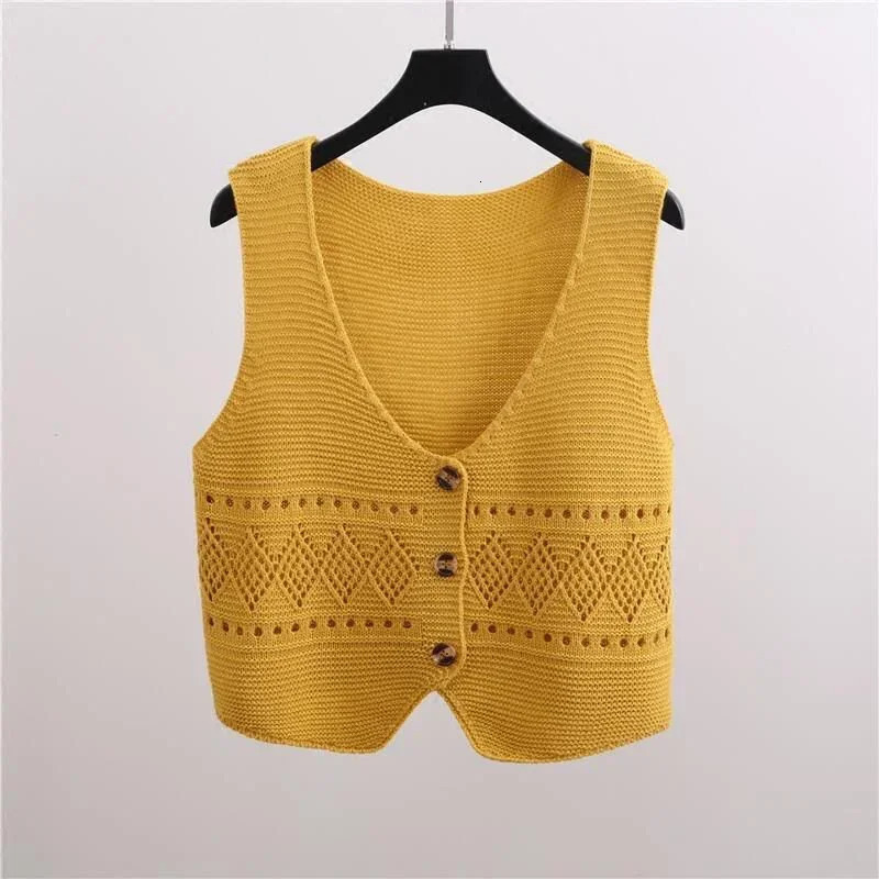 In Spring Autumn V Neck Single Breasted Sweater Vest Women Sleeveless Casual Loose Knitted Cardigans Female Short Knitwear 260130