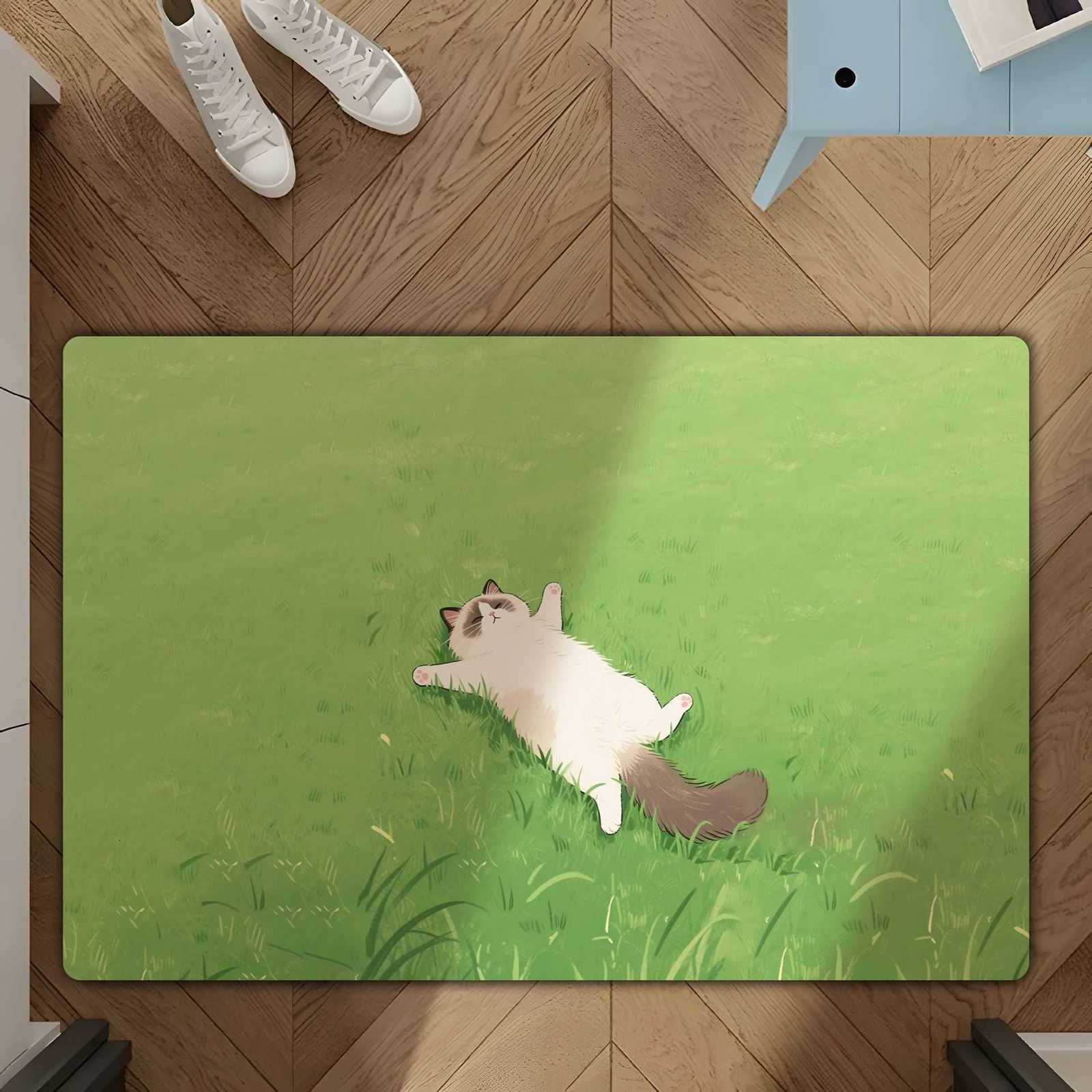 Ins-style grassland cat healing design diatomite floor mat for entryway bathroom water-absorbent non-slip simple decorative mat for living room S26020