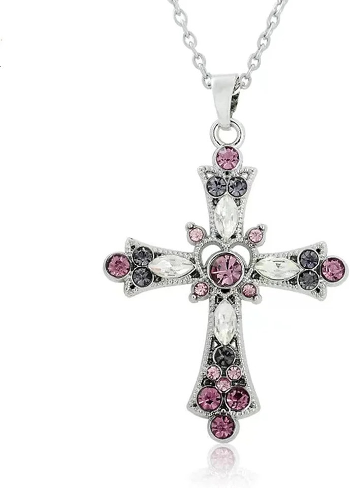 Gothic Big Zircon Cross Necklace Unisex Y2K Irregular Goth Large Cross Pendant Necklaces for Men Women Couple Necklace Jewelry 260124