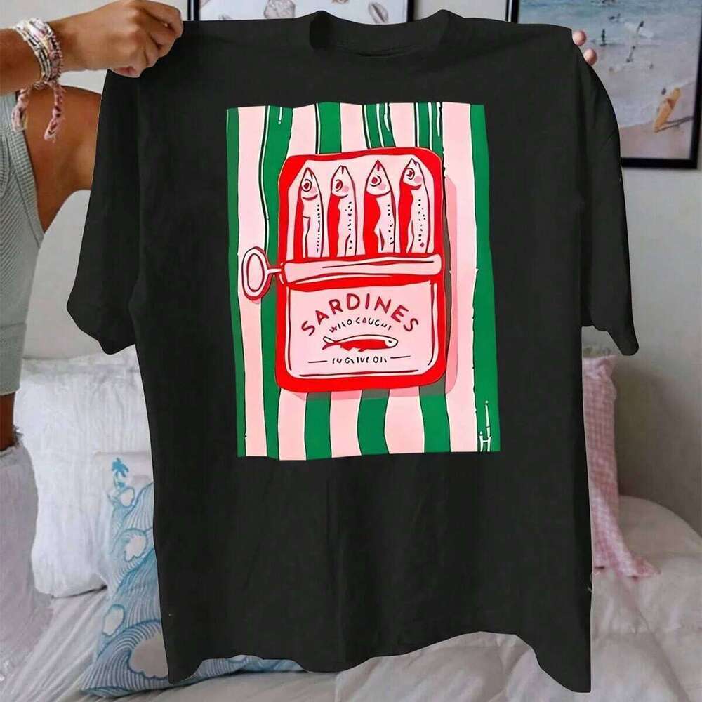 Summer Sardine Printed Cotton T-Shirt Round Neck Breathable Material Short Sleeve Casual Fashion Women'S Top X260209