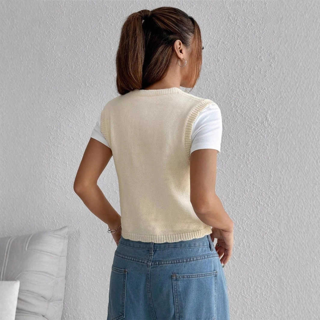 New Arrivals Versatile Embroidered Knit Sweater Vest for Women