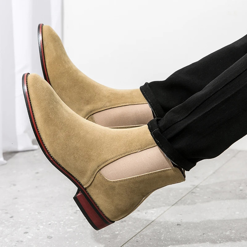 Retro Classical Chelsea Boots Mens Cow Suede Genuine Leather Men Fashion Ankle Boot Man Casual Short HighTop Shoes 260208