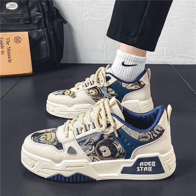 Men's Winter Breathable Versatile Casual Design Sense Niche Sneakers Youth Sports Thick Sole Height Increasing Canvas Trendy Shoes