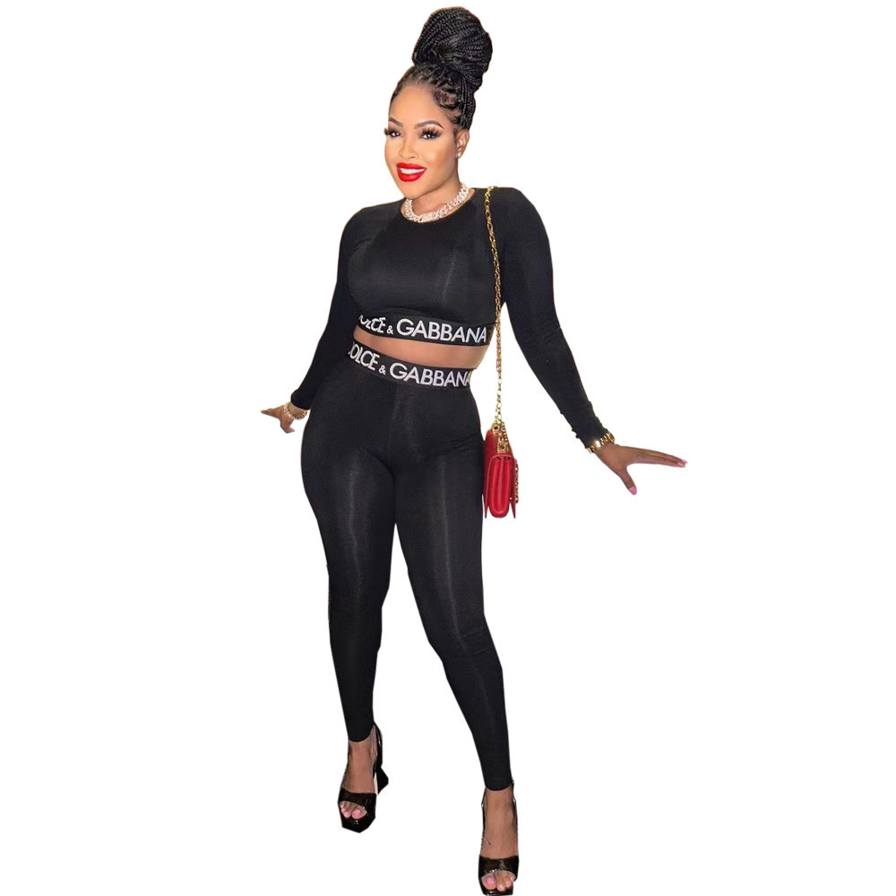 Women's Two Piece Pants Streetwear 2 Two Piece Set Women Outfits Fitnesss Long Sleeve Crop Top Leggings Women Ladies Tracksuit Female 231010