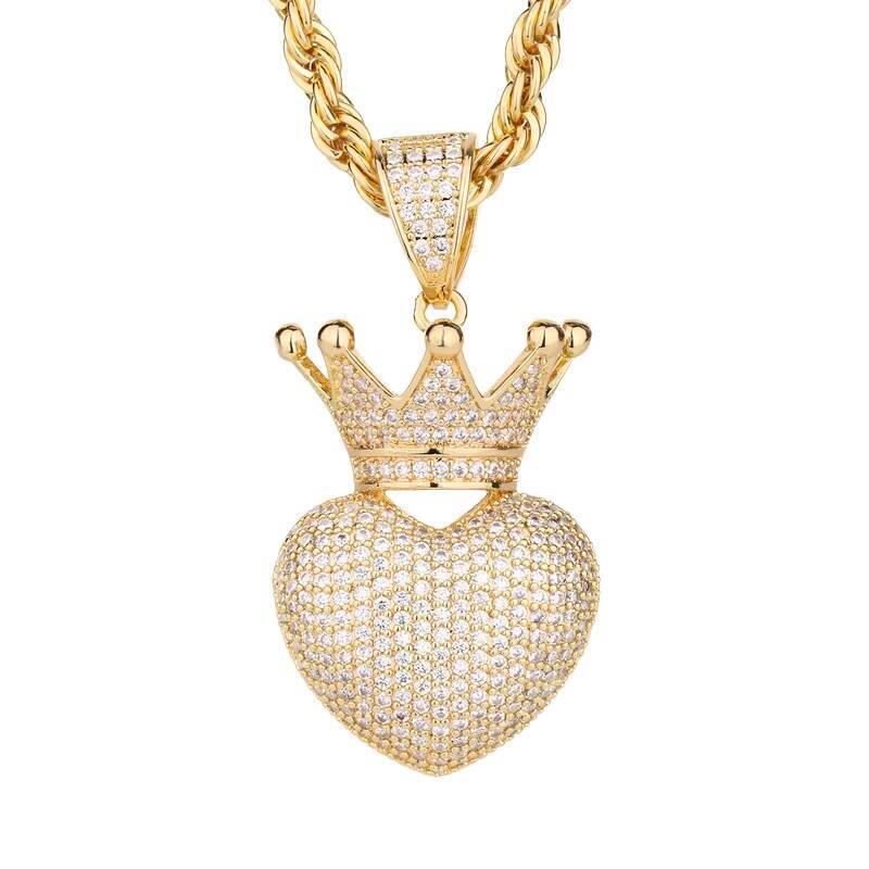 High Quality 5A Moissanite Crowned Heart Pendant Sparking Hip Hop Iced Out Bling for Party Gift Fashion Charms