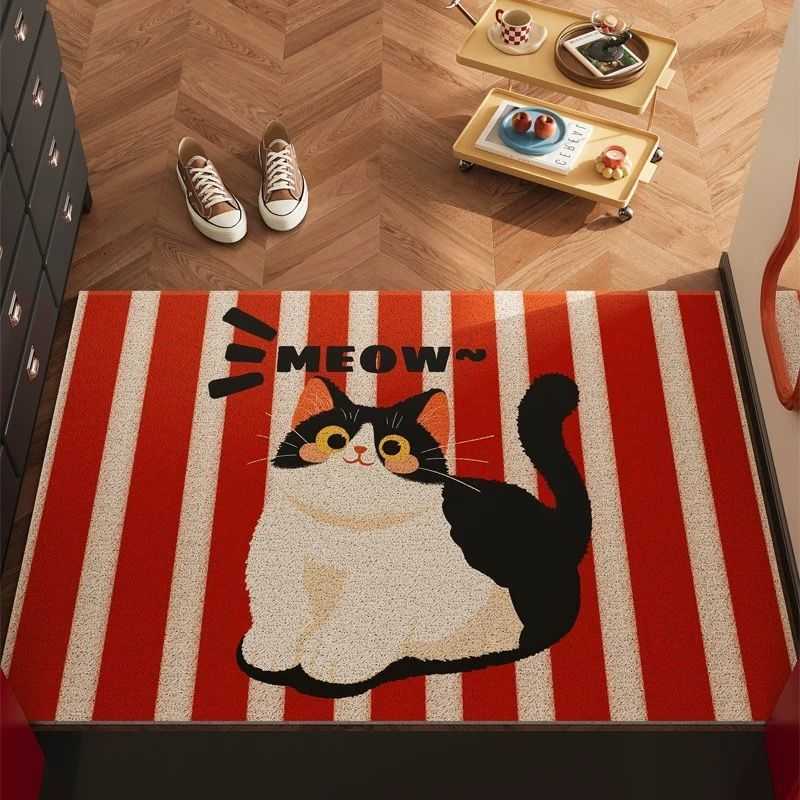 Cartoon Cute Cat Entryway Doormat Entrance Silk Loop Dirt-Resistant Door Mat Household Foot Wiping Dust Removal Customizable Foot Mat S260207