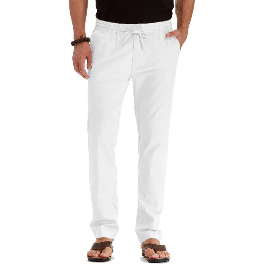 Mens Spring Summer Cotton Linen Long Pants Vacation Hawaii Casual Trouser Straight Leg Lightweight Sweatpants 260122