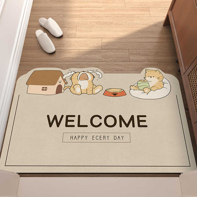 New Entryway Diatomaceous Earth Mat Cartoon Cute Entrance Water Absorbent Foot Mat Home Carpet Non-Slip Easy to Clean S260207