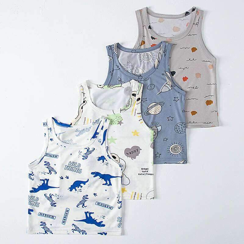 1/3/4 Pcs Children's Four Seasons Thin Solid Color Joker Vest Boy Loose Comfortable Bottoming Shirt girl Sweet And Lovely T 26Y0209