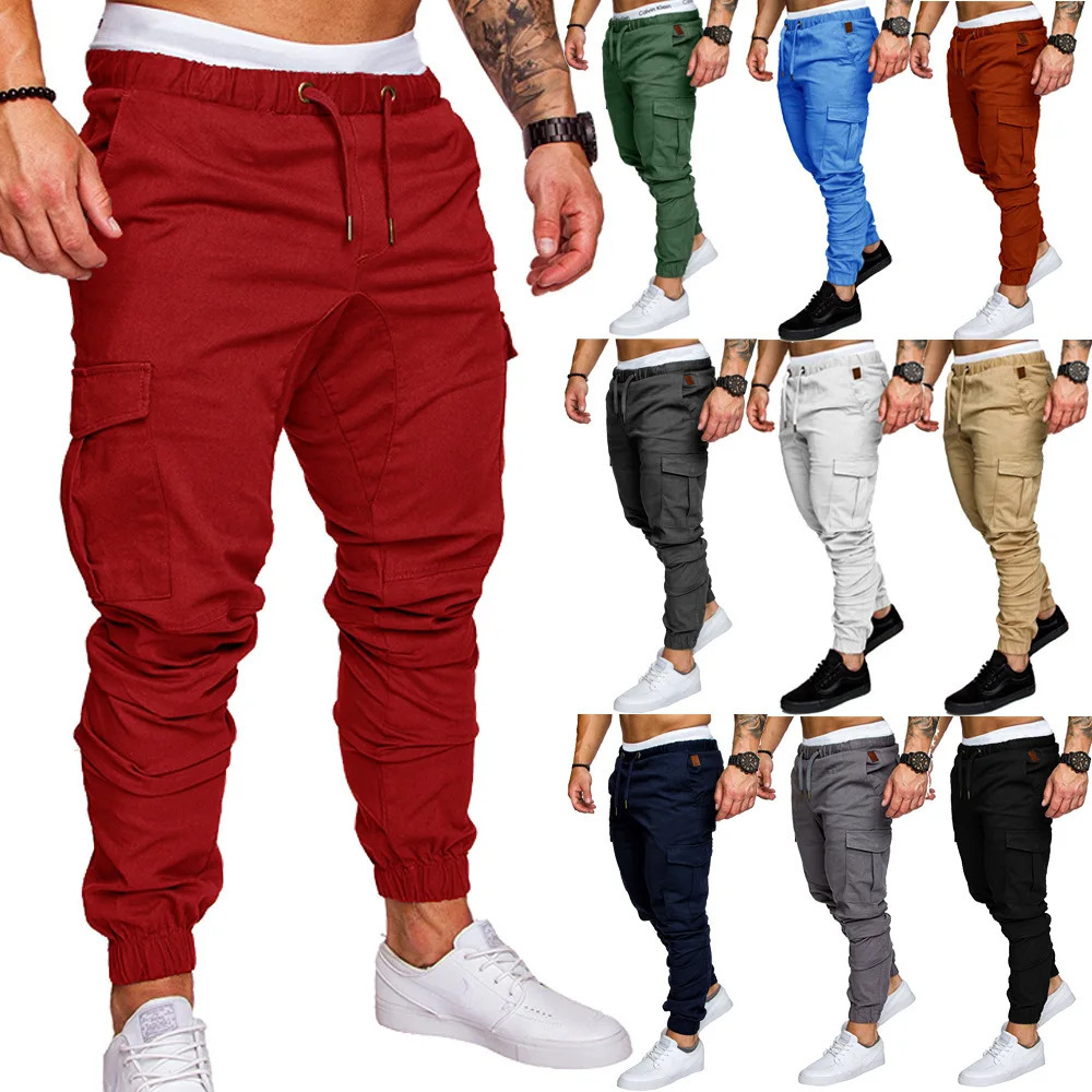 2025 Male Trousers Mens Joggers Solid Multi-pocket Pants Sweatpants Men Pants Hip Hop Harem Joggers Pants Running mens gym 260122