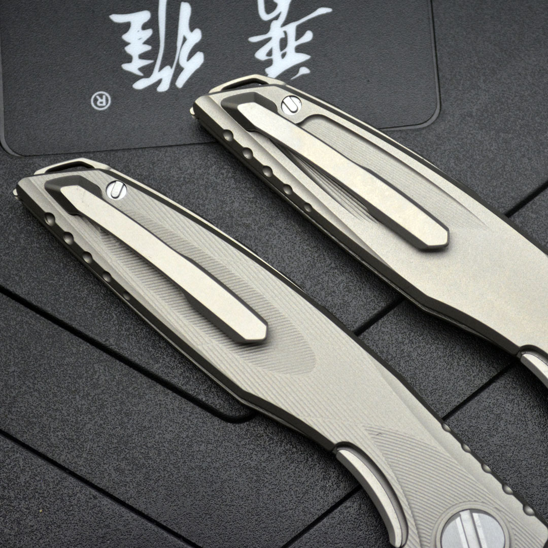 2Models Shirogorov knives Knife Astrium 3.94 M390 Point Blade, TC4 Handles
