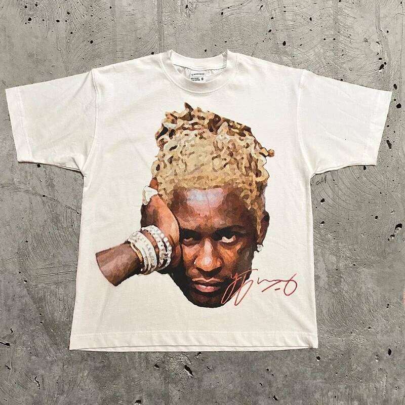 Europe and The United States Summer Men T-shirt Y2k Portrait Print Harajuku Hip Hop Personality Fashion Couple Casual Shirt X260209