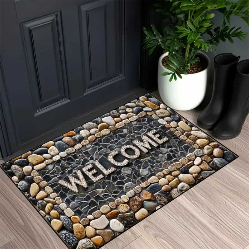 Stone Pattern Non-Slip Door Mat - Machine Washable Durable for Indoor/Outdoor Use for High Traffic Areas - Home Room Decor S260207