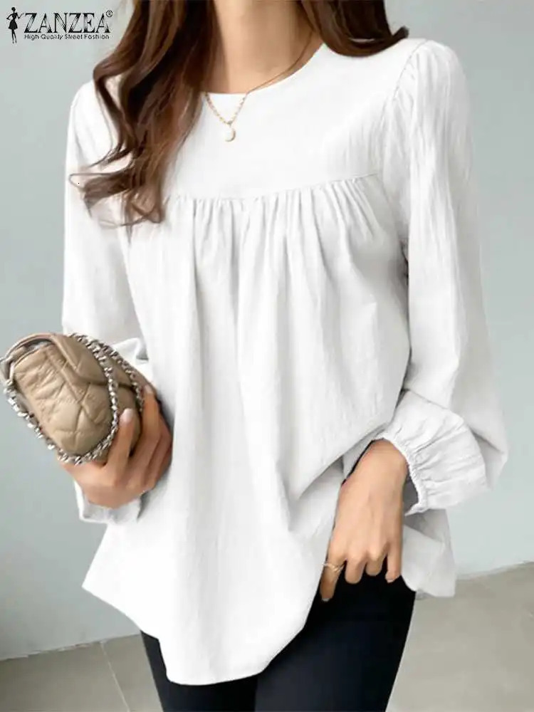ZANZEA Elegant Solid Blouse Women Long Sleeve O Neck OL Work Shirt Spring Autumn Fashion Tunic Tops Blusas Female Loose Chemise 260207