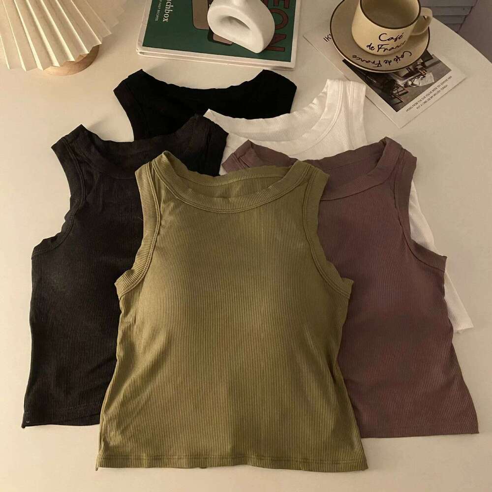Sports Tank Sexy with Bra Pad Casual Crop less Knitt Running Camisole for Women Y2K Streetwear Tops 26Y0209