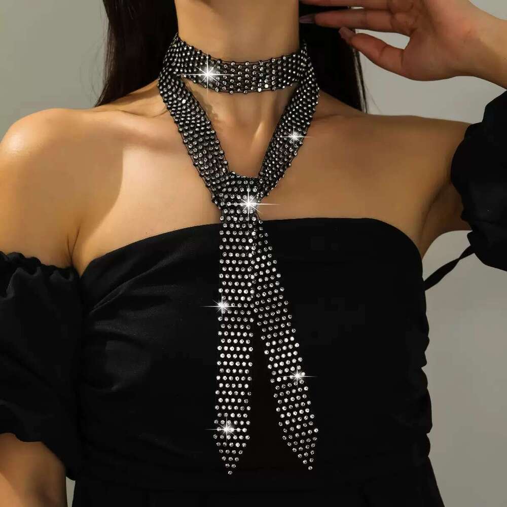 European and American Accessories Personality Mesh Trendy Inlaid with Rhinestones Hot Girl Tie Rhinestone Sequins 130cm