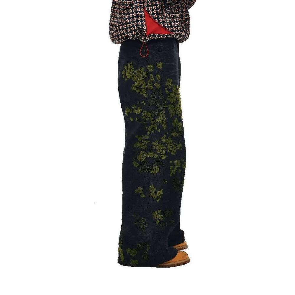 Y2K baggy Jeans Harajuku Fallen Moss Premium towel embroidery Vintage American fabric jeans Hip Hop wide leg pants streetwear